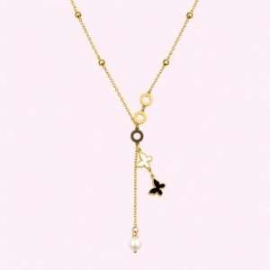 Golden Butterfly Pearl Y-Necklace 🦋